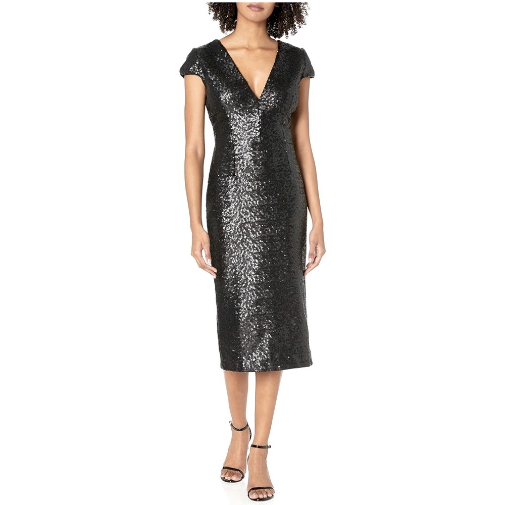 Dress the Population Women’s Allison Midi Sheath Dress Plunging V-neck S… - Picture 5 of 16